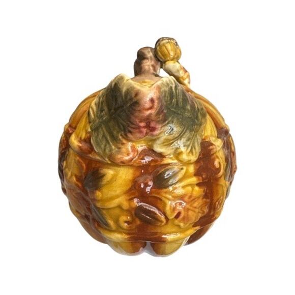 Majolica Golden Tones Autumn Thanksgiving Pitcher Set of 2 - Picture 6 of 12